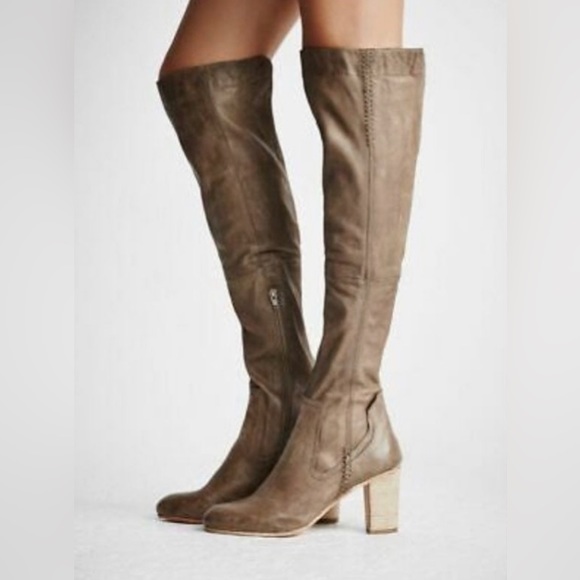 Free People Shoes - Free People Jack Grey Leather Over-the-Knee Boots 40 US 9.5 New Boho Tall Heel